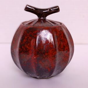 Studio Art Pottery Asian Inspired Pumpkin Style Tea Jar Ceramic Tea Barrel
